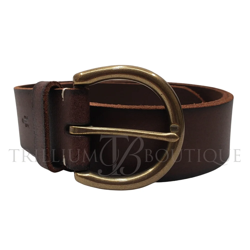 FRYE Belt Brown Flat Distressed Leather & Antiqued Buckle Vintage Inspired